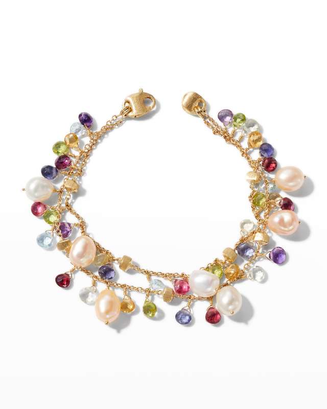 18K Paradise Yellow Gold Two-Row Bracelet with Mixed Stones